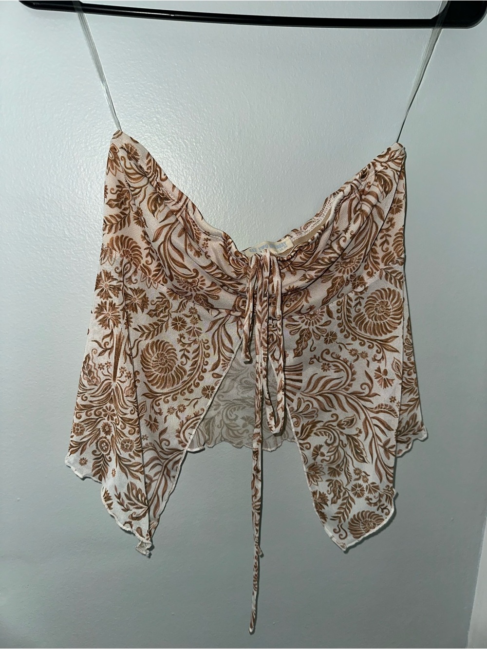 Women’s Brown Floral Tie-Front Strapless top with matching skirt set
